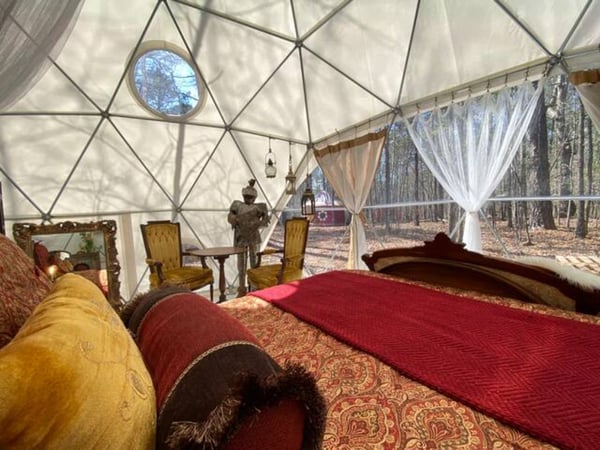 View from luxurious bed inside dome
